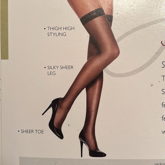Brand New Hanes Silk Reflections Set of Two Pairs Thigh Highs Black Sheer Hose - Picture 13 of 14
